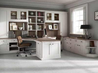 white colour bespoke cabinet furniture in a home office